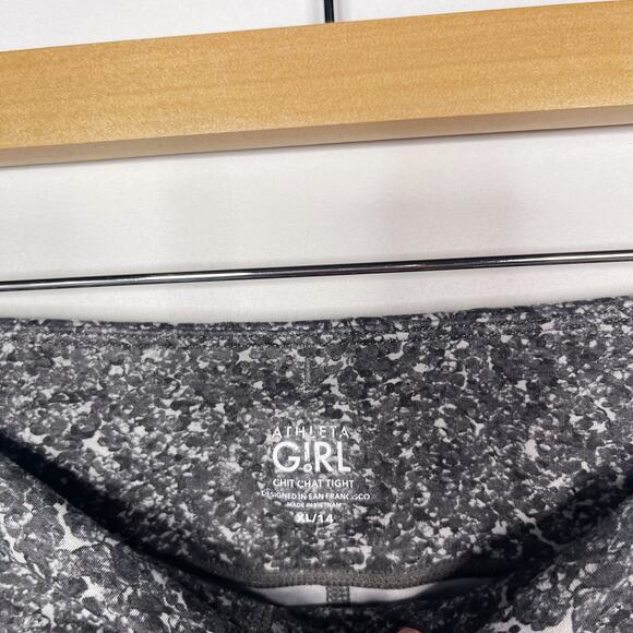 Athleta Girls XLarge 14 Gray Black Printed Chit Chat Tight Leggings Workout - Picture 9 of 11